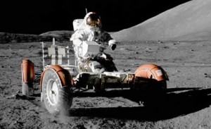 1972 Lunar Roving Vehicle (LRV) Astronaut Eugene A. Cernan, commander,during the early part of the first Apollo 17 Extravehicular Activity (EVA-1) at the Taurus-Littrow landing site.